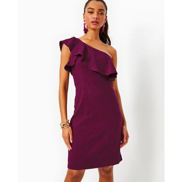 Lilly Pulitzer Purple Bordeaux One-Shoulder Dress Amarena Cherry Size 6 Lilly Pulitzer Purple Bordeaux One-Shoulder Dress Amarena Cherry Size 6